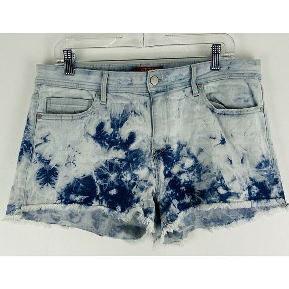 Guess Distressed Two Tone Cut Off Blue Denim Shorts Size 31 (1048) - Picture 1 of 14